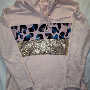 Pink Cowlneck with Leopard and Sequin Accents